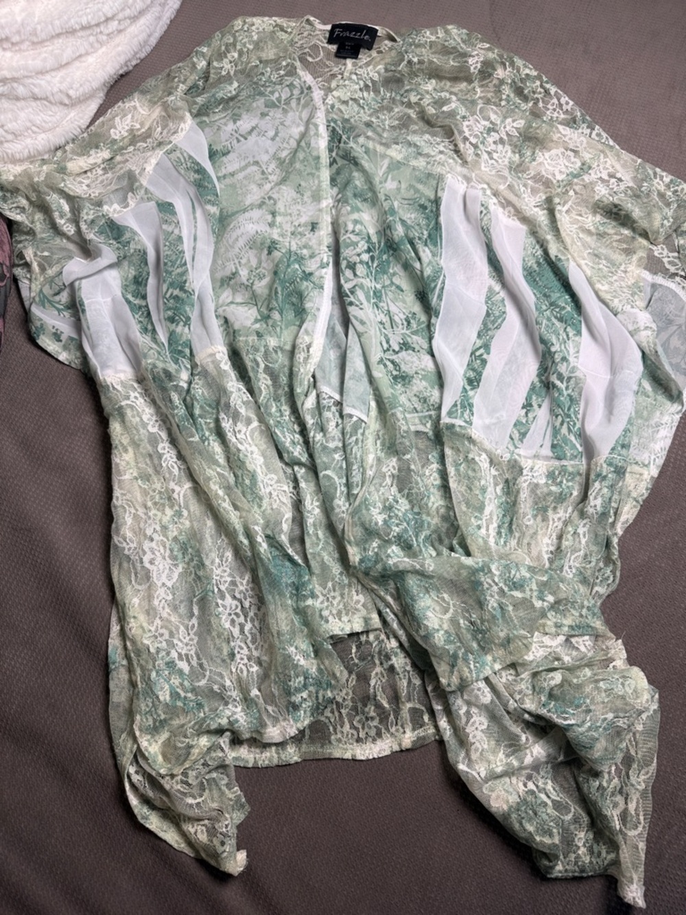 Frazzle Women's Sheer Lace Tunic in Sage Green